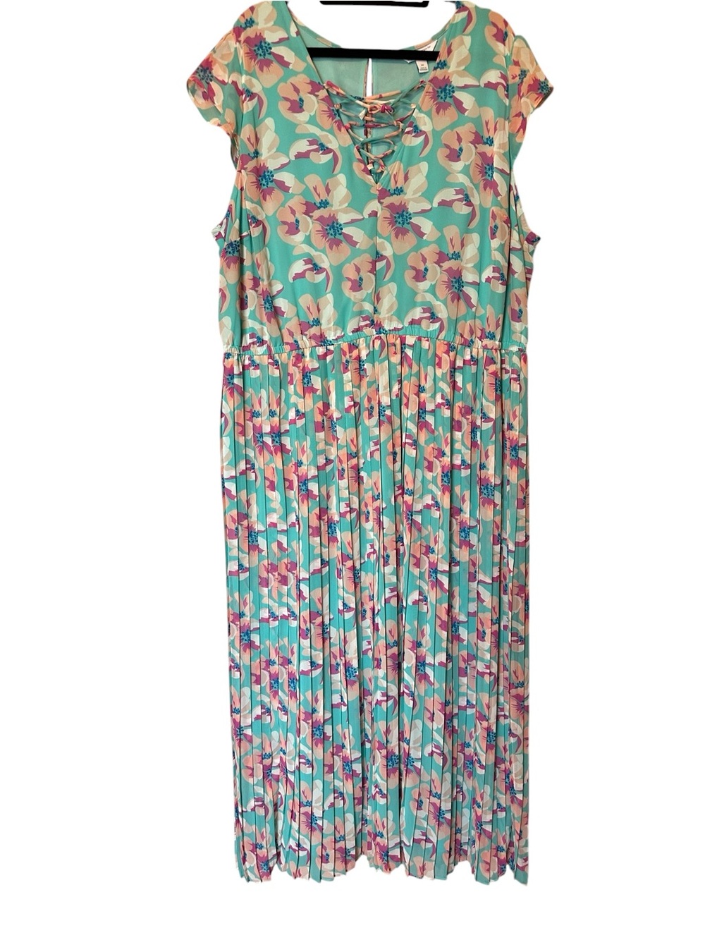Ashley Nell Tipton Regina Aqua Sail  Lace-Up Pleated Maxi Dress 3X